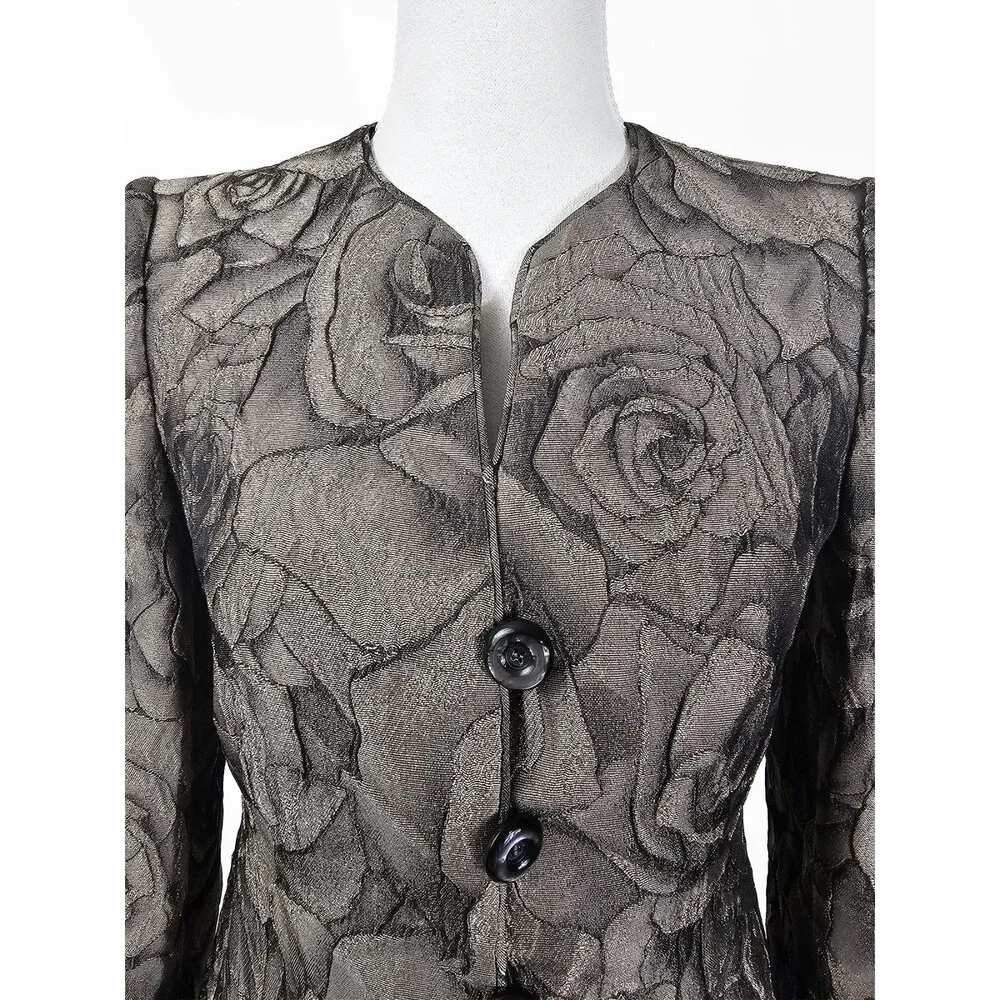 Armani Collezioni Size 2 Metallic Gray Floral Jacquard Evening Work Blazer VTG